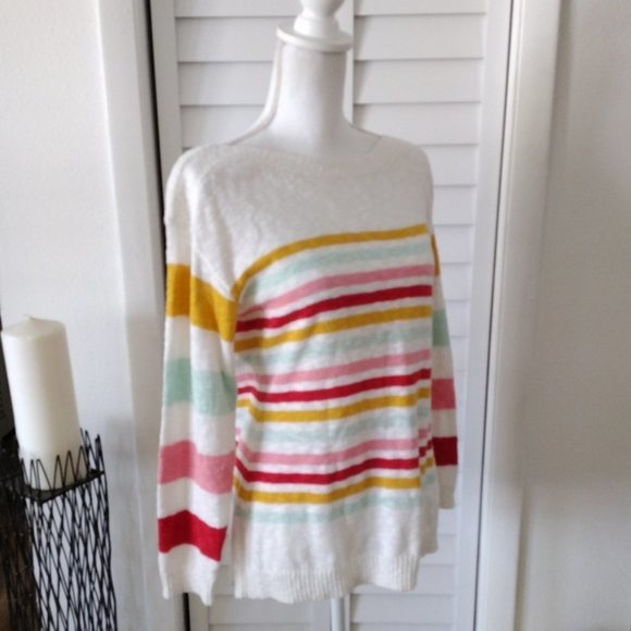 Talbots Slub Boatneck Pullover Striped sweater beach‎ colors Sz. MP - Picture 4 of 8
